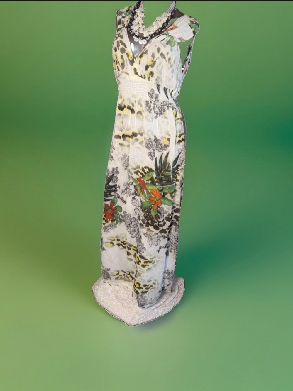 Mushka by Sienna Rose Tropical Print Maxi Dress Home Accent - White & Green L